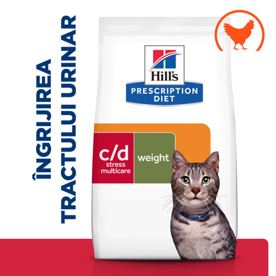 Hill’s Prescription Diet Feline c/d Multicare Stress  Metabolic – hrană uscată dietetică pentru pisici cu probleme urinare și controlul greutății, cu pui, 1,5 kg